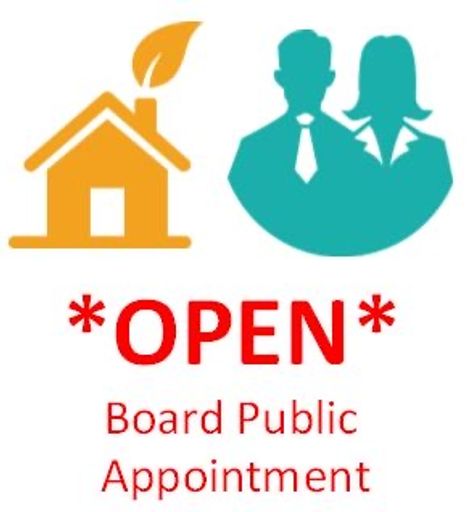 *Open* Board Public Appointment text in red on white backdrop