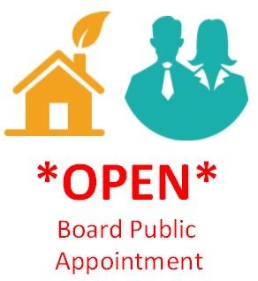 *Open* Board Public Appointment text in red on white backdrop