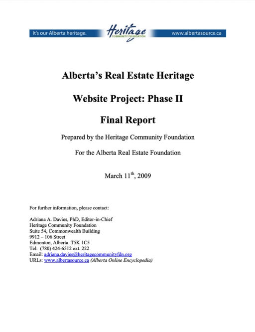 Alberta's Real Estate Heritage Website Project: Phase II Final Report