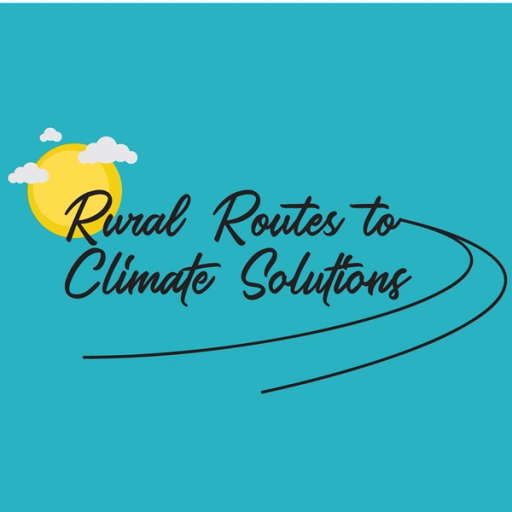 Text reading Rural Routes to Climate Solutions on a blue backdrop