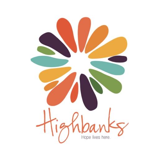 Highbanks: Hope lives here - flower logo on a white background