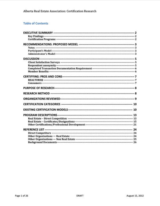 Alberta Real Estate Association Certification Research