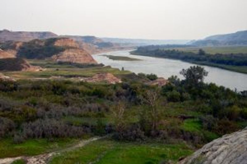 View of badlands ecosystem near a river
