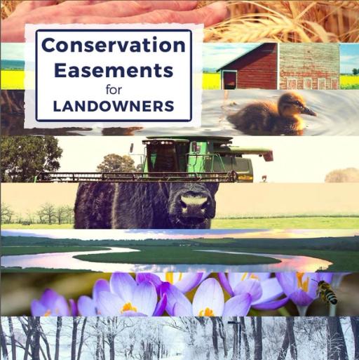 Conservation Easements for Landowners text overlaying a collage of various animals and plants
