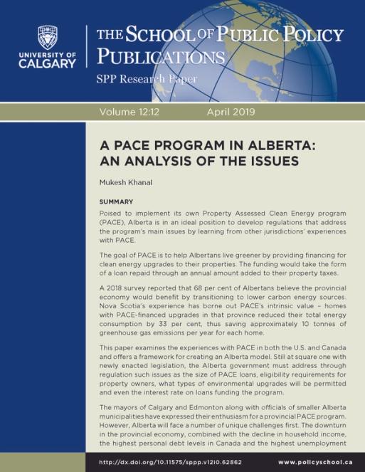 Document cover for resource 'A PACE Program in Alberta: An Analysis of the Issues'