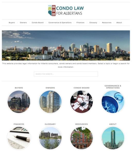 Screenshot of Condo Law for Albertans site front page