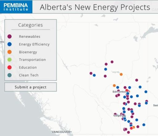 Pembina Institute:Alberta's New Energy Projects - Categories: Renewables, Energy Efficiency, Bioenergy, Transportation, Education, Clean Tech