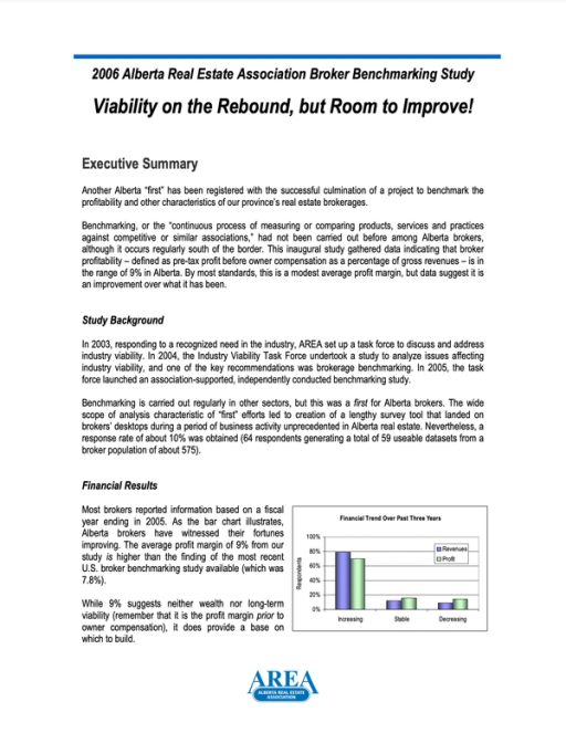 Viability on the Rebound, but Room to Improve: 2006 Alberta Real Estate Association Broker Benchmarking Study