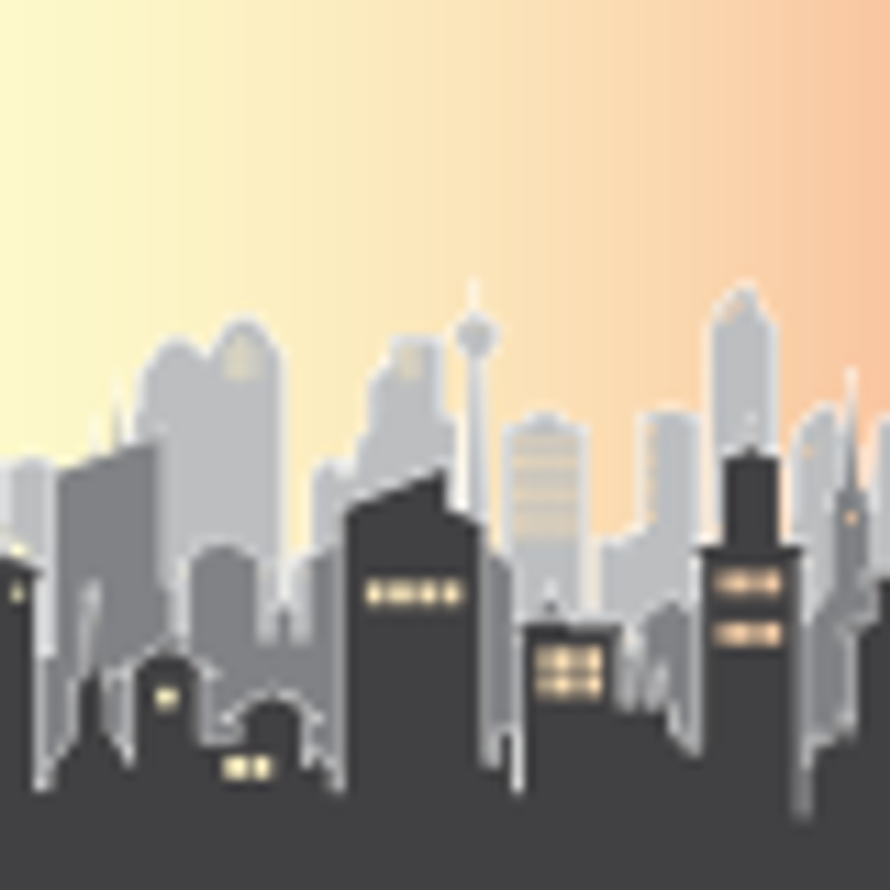 Blurry vector artwork of Calgary city skyline against a gradient backdrop