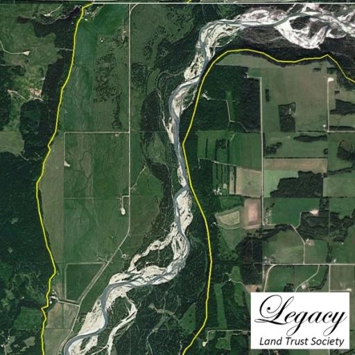 Satellite photo of cover, with logo reading 'Legacy Land Trust Society' in the bottom right corner.