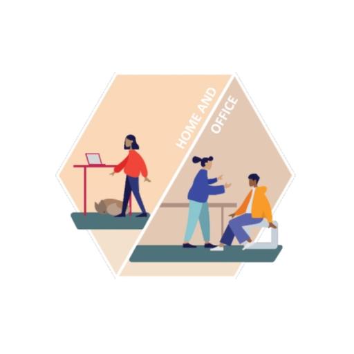 A hexagon showing the differences between working from home versus working from the office