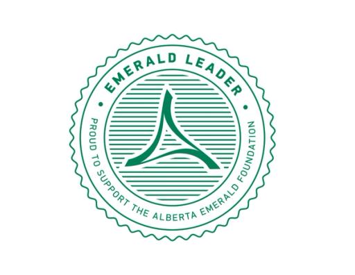 Logo for 'Emerald Leader: Proud to support the Alberta Emerald Foundataion'