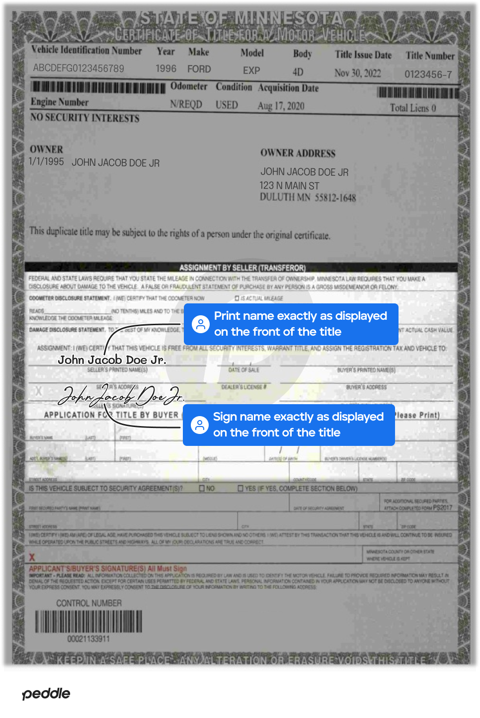 example signed title