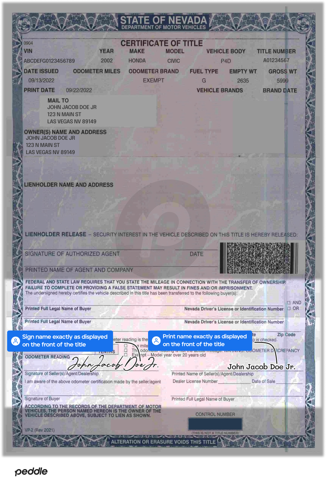 example signed title