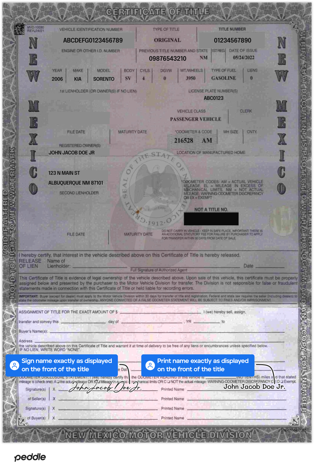 example signed title