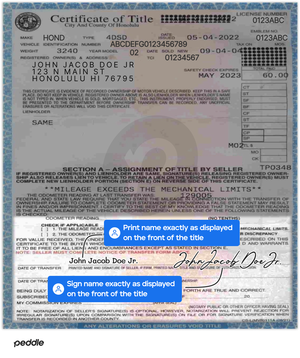 example signed title