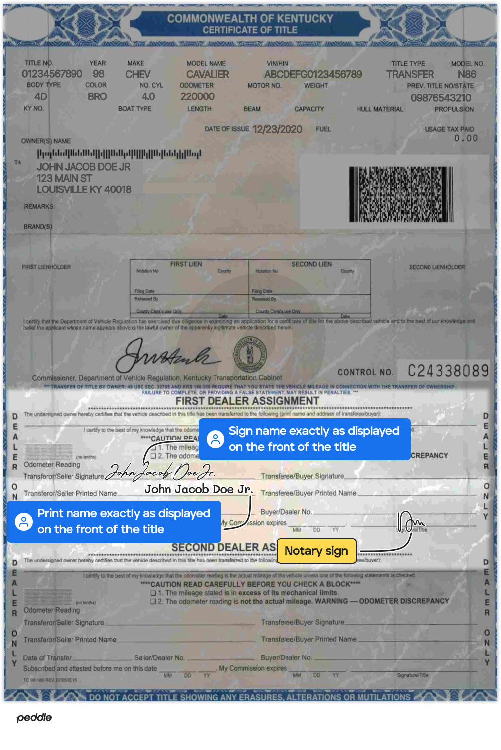 example signed title