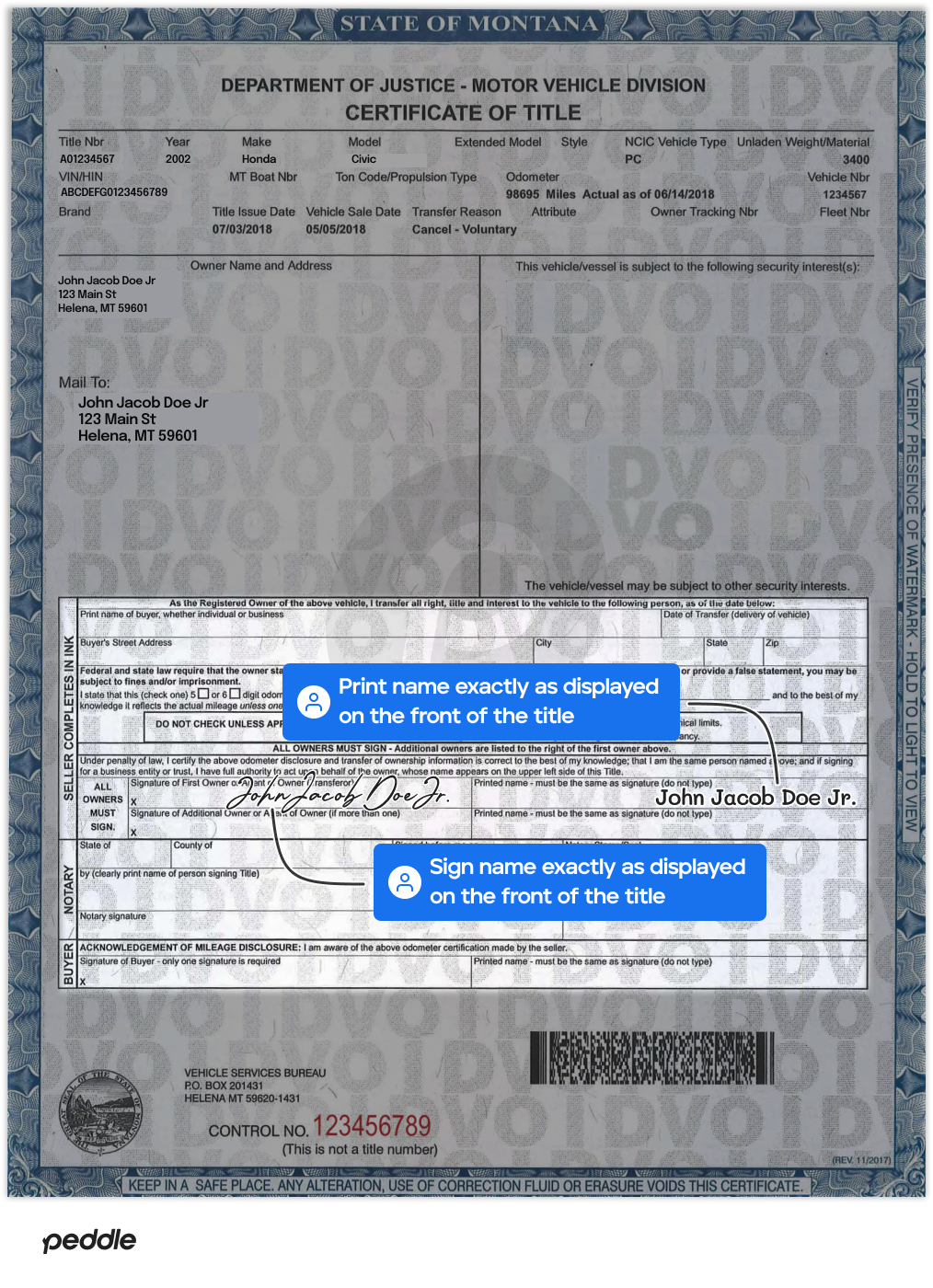 example signed title