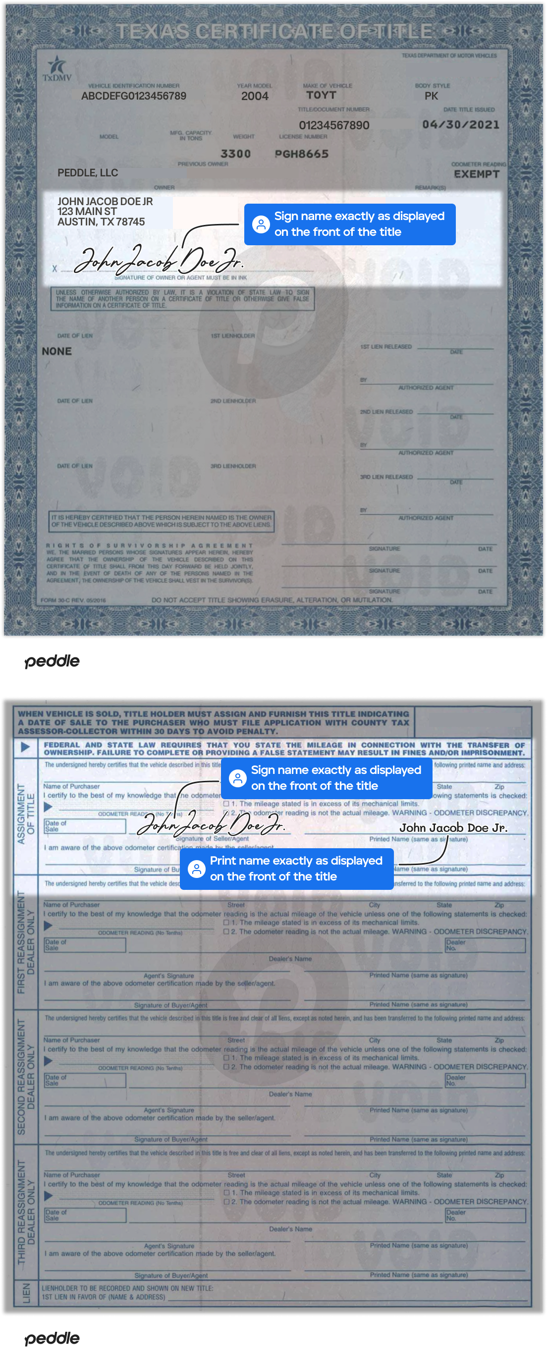 example signed title