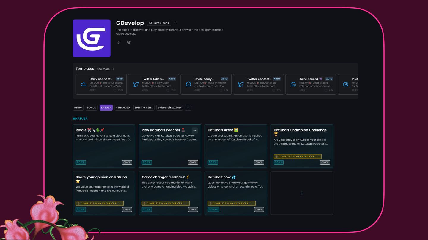 Quest board on Zealy.io