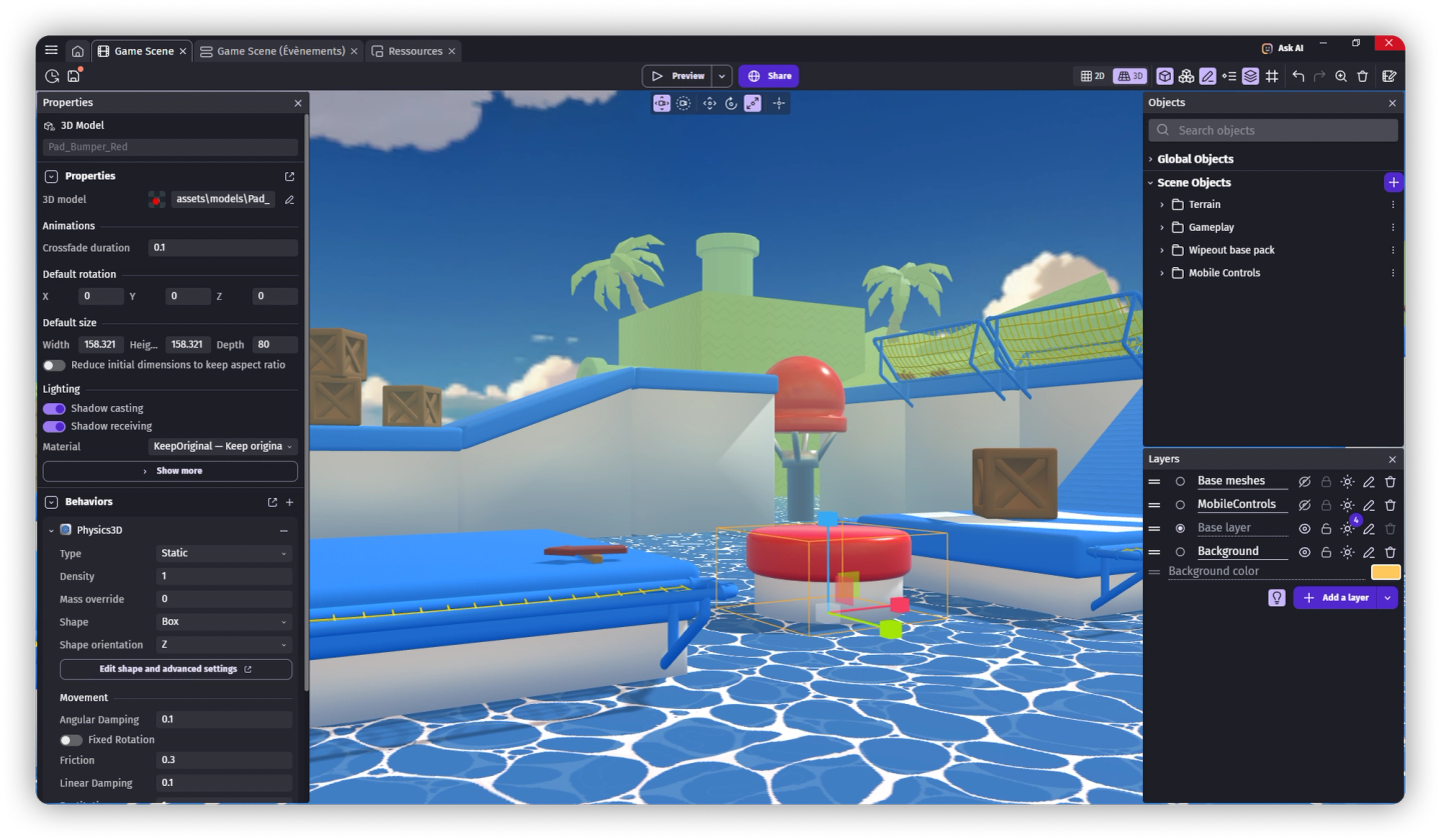 Real-time rendering in the new 3D editor of GDevelop 5.6