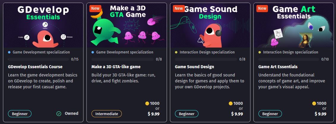 GDevelop courses.
