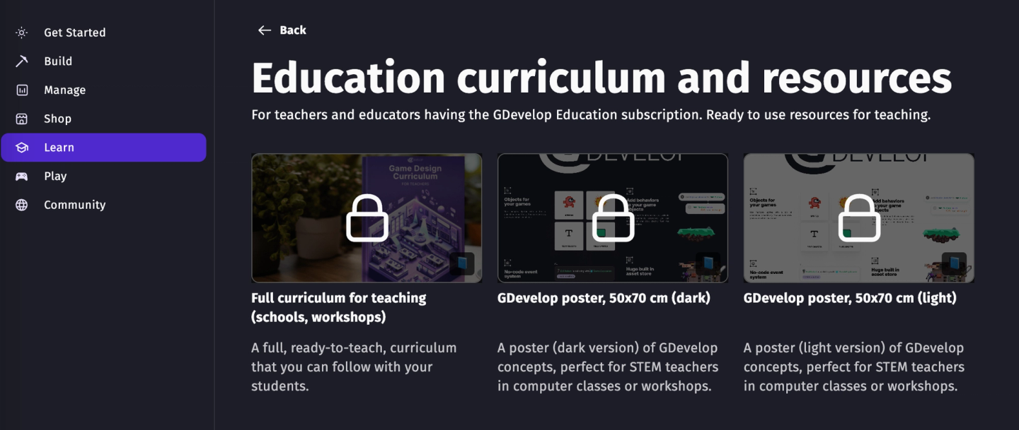 The new built-in curriculum in-app.