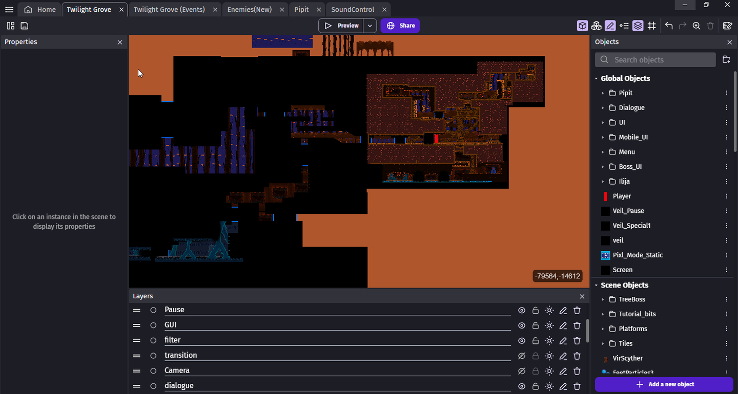 VCD's GDevelop project for The InBetween. 