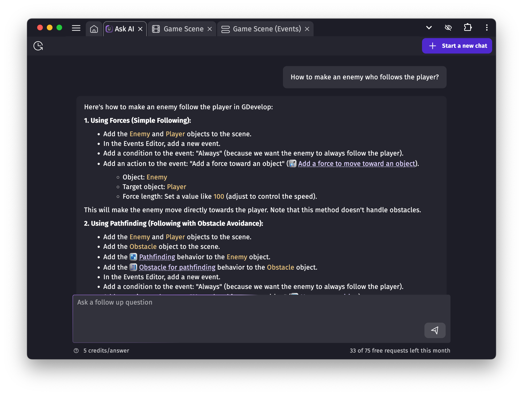 A conversation with the AI Chat that is content and engine aware. 