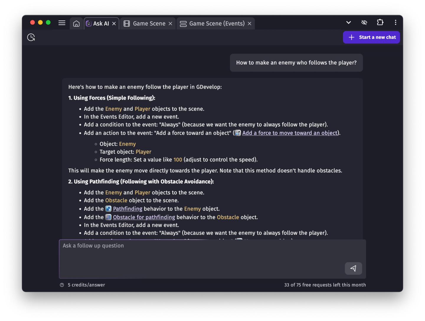 A conversation with the AI Chat that is content and engine aware. 