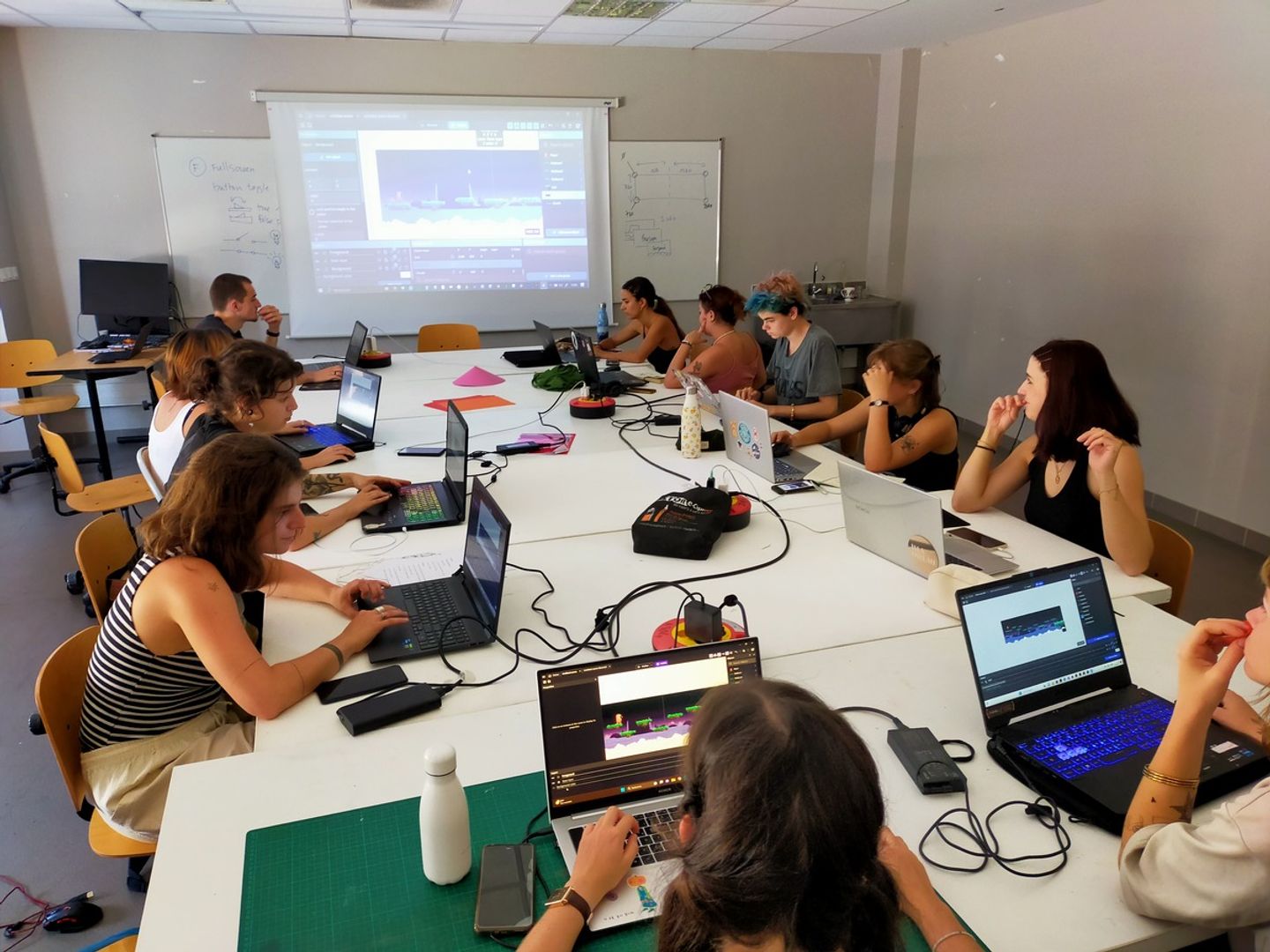Thomas' students using GDevelop. 