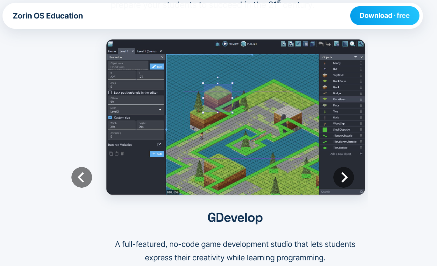 GDevelop in Zorin OS.