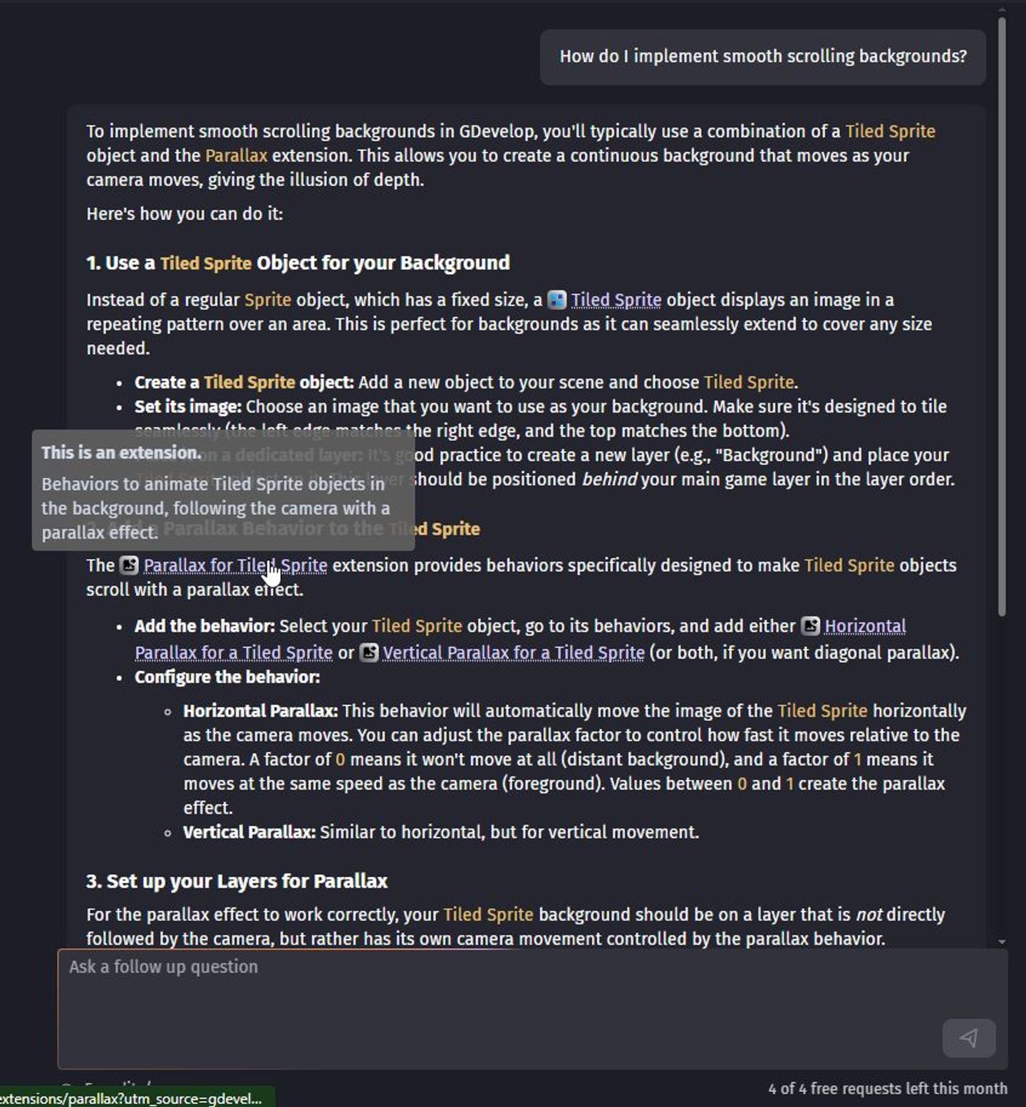 The Chat AI even tells you when an element is an Action or a Condition, and points you to the wiki page. 