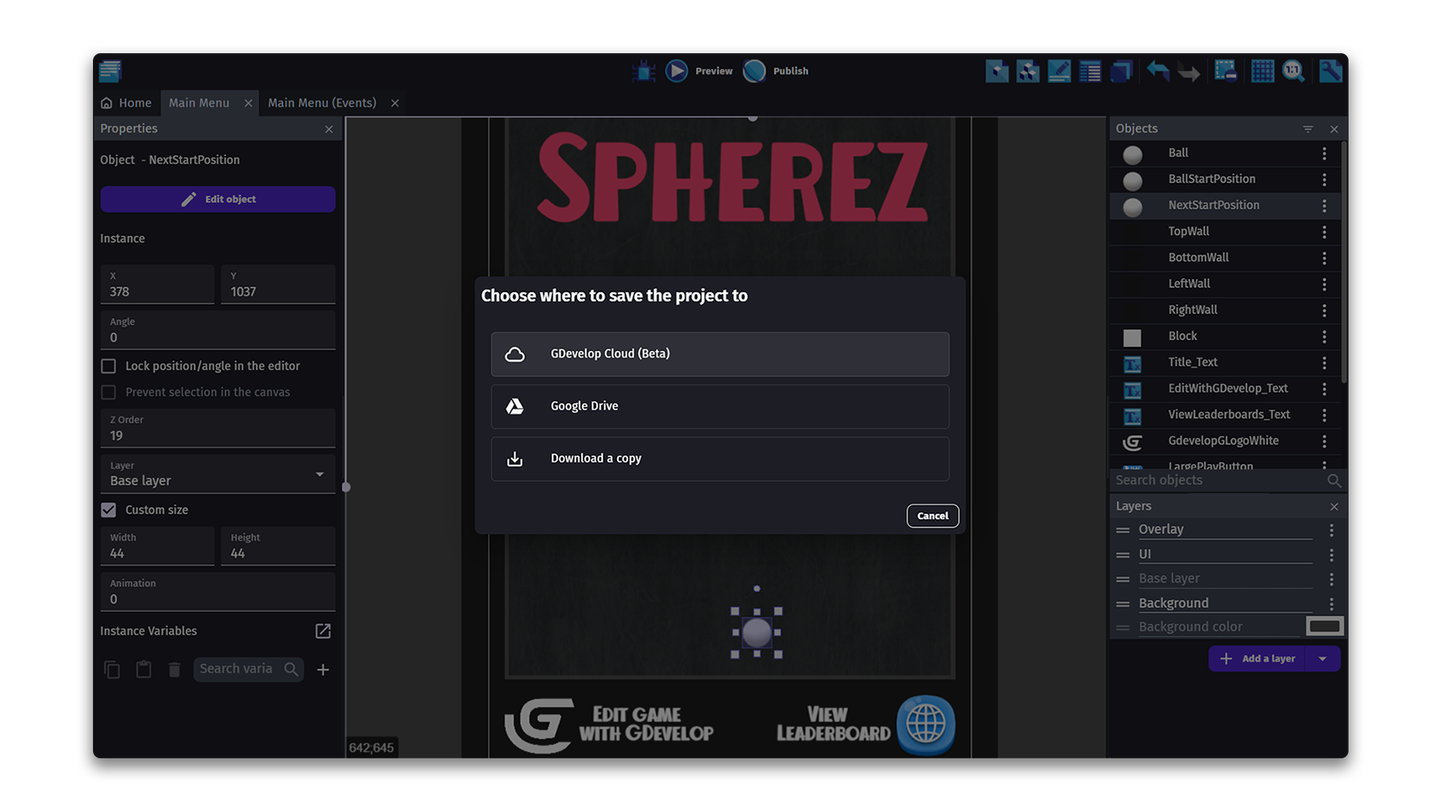 The GDevelop cloud saves.