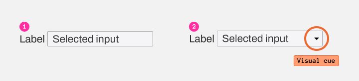 Example of two different UI components: an input field and a drop down with an arrow to display the list.
