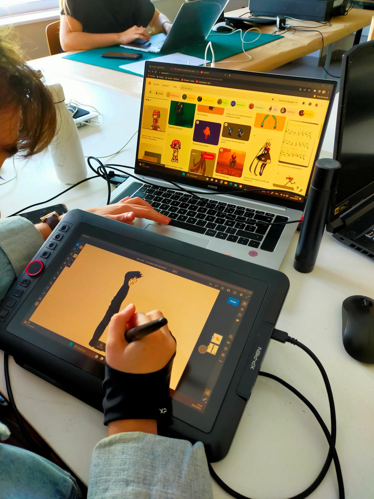 Graphic design students creating assets for later use in GDevelop.