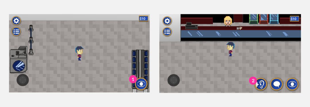 Paulo Cavalcanti's game to learn English displays UI contextually on screen.