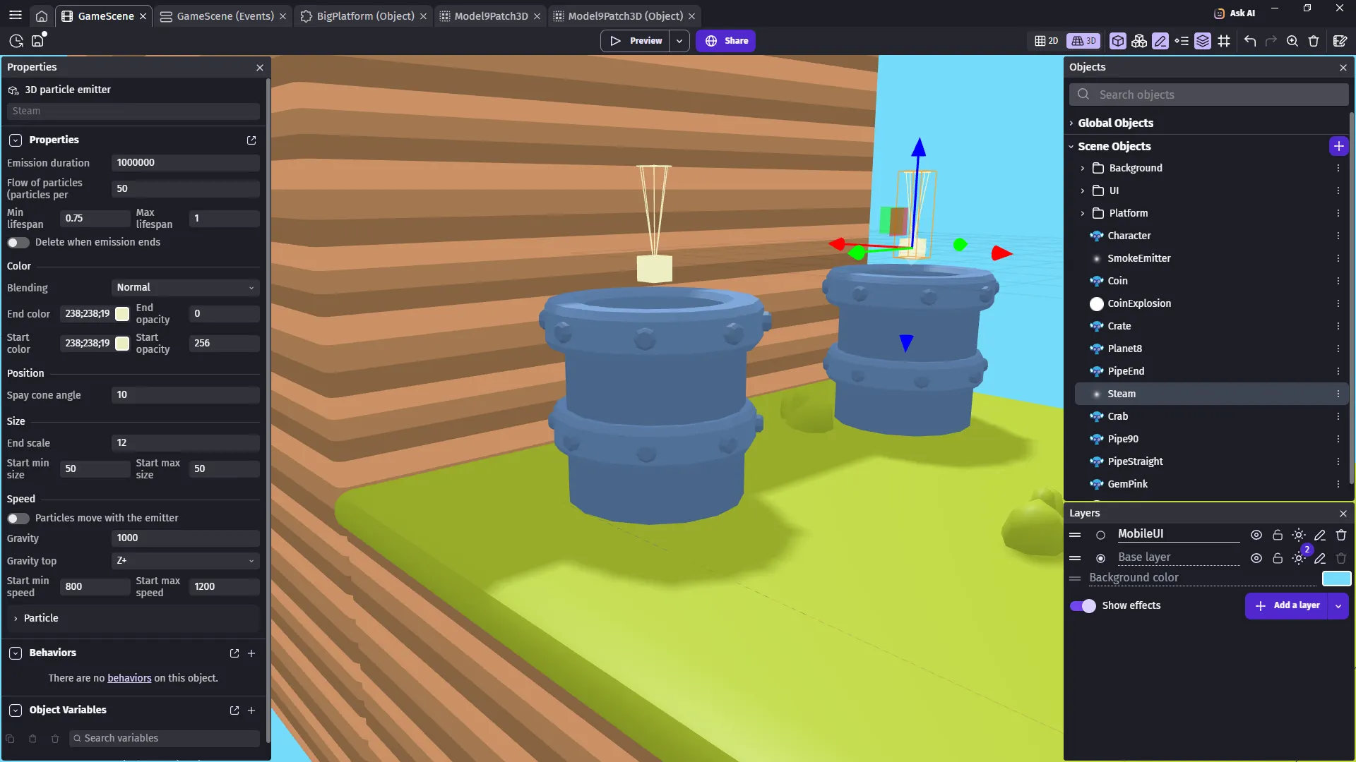 Visualization of particles in GDevelop's 3D editor