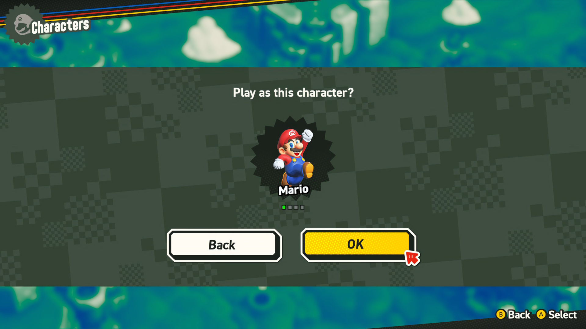 Super Mario Bros Wonder confirmation dialog.