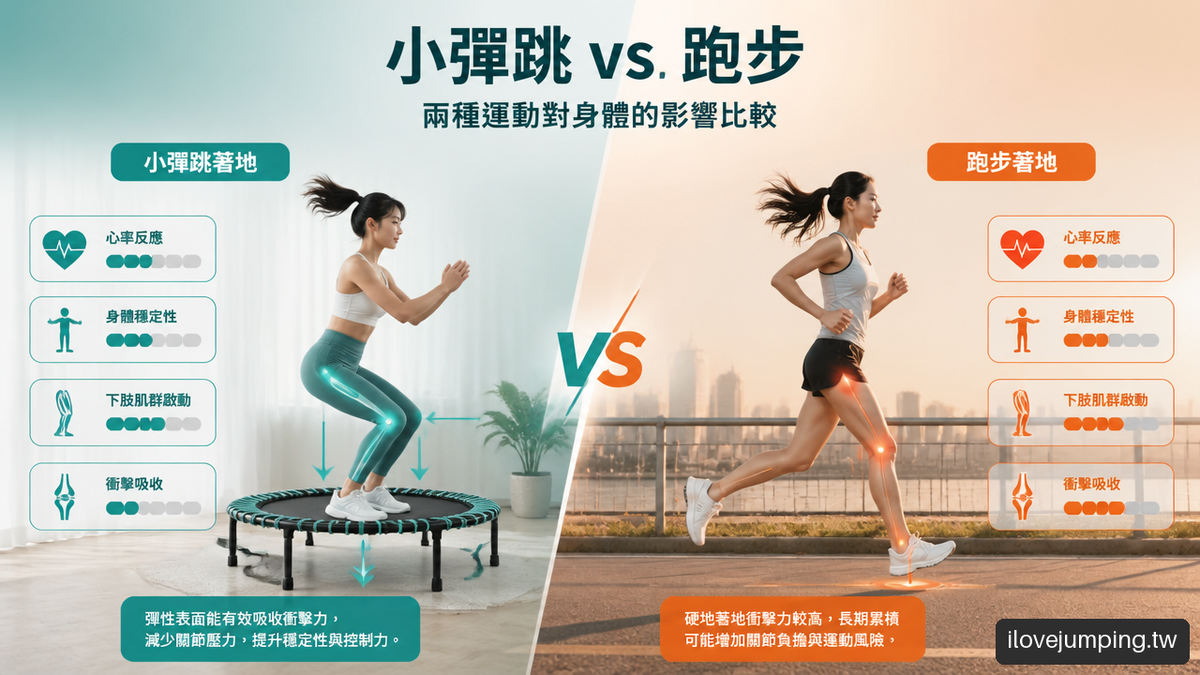 跳床與跑步活動情境的 AI 比較示意圖