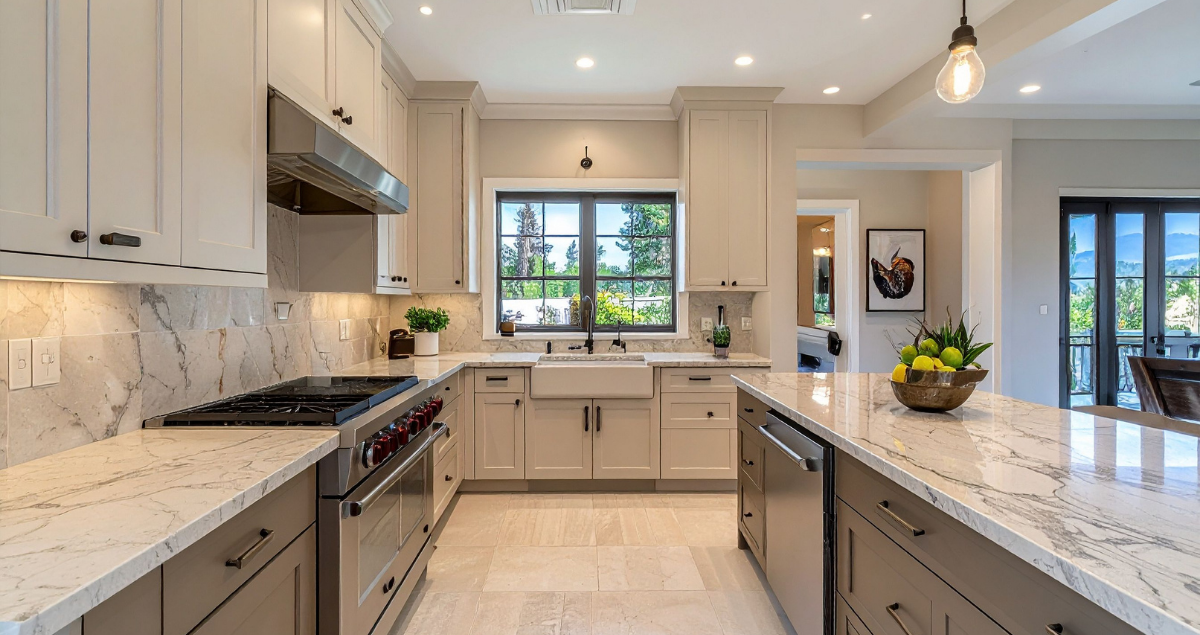 Modern kitchen interior in a military house rental, showcasing the high standards that military tenants expect from rental properties