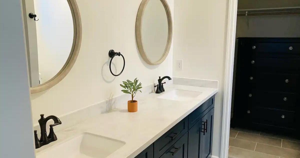 clean and simple washroom in rental home focused on functionality and value