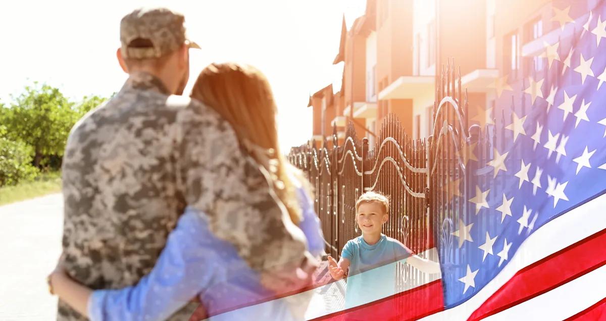 A military service member sharing an hug with his family
