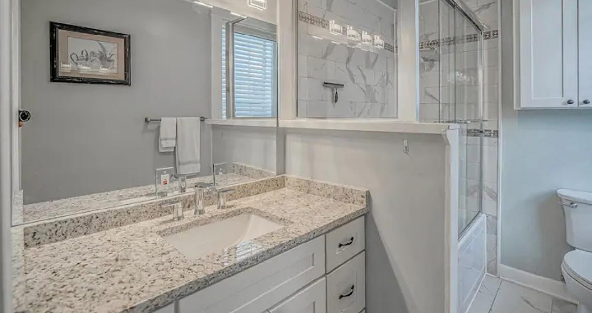 Sleek, modern bathroom in a TDY Hero military property, perfect for service members on assignment