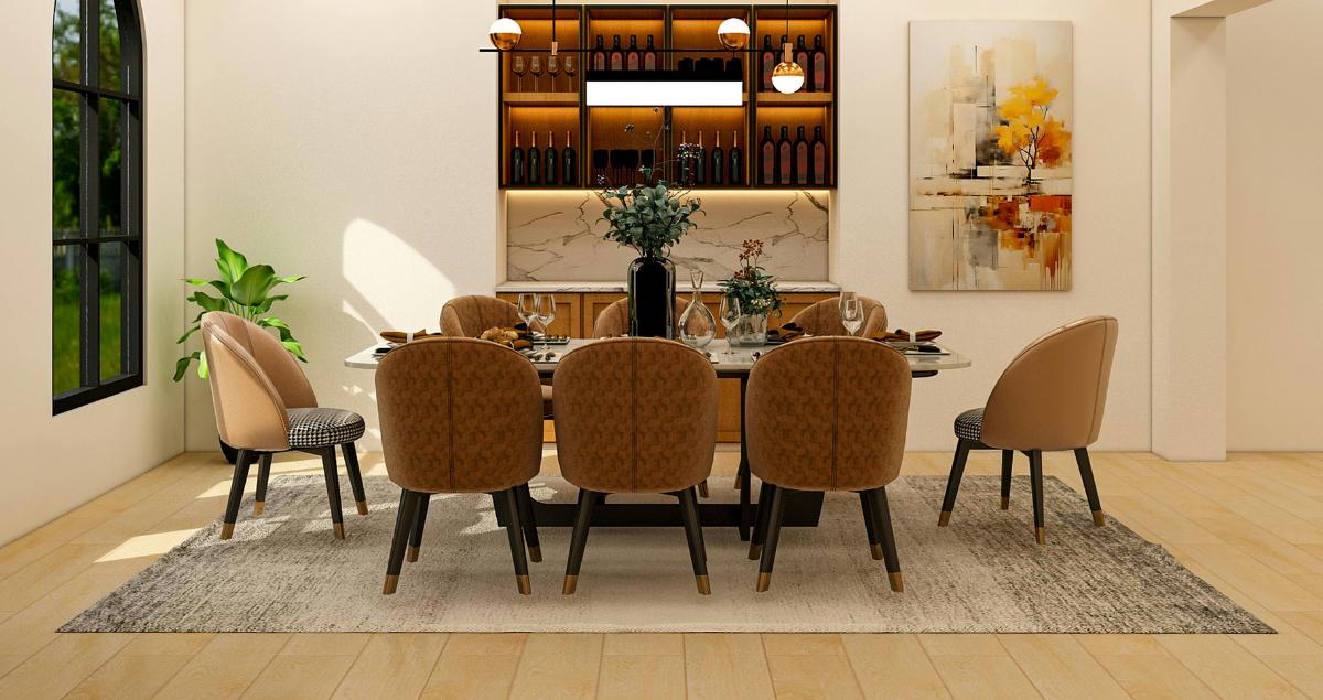 Elegant dining room in a furnished rental reflecting quality and value when pricing for military TDY guests