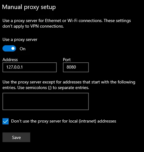 Windows Proxy Settings