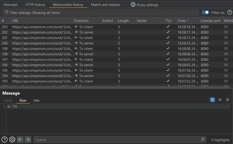 Burp WebSocket interception