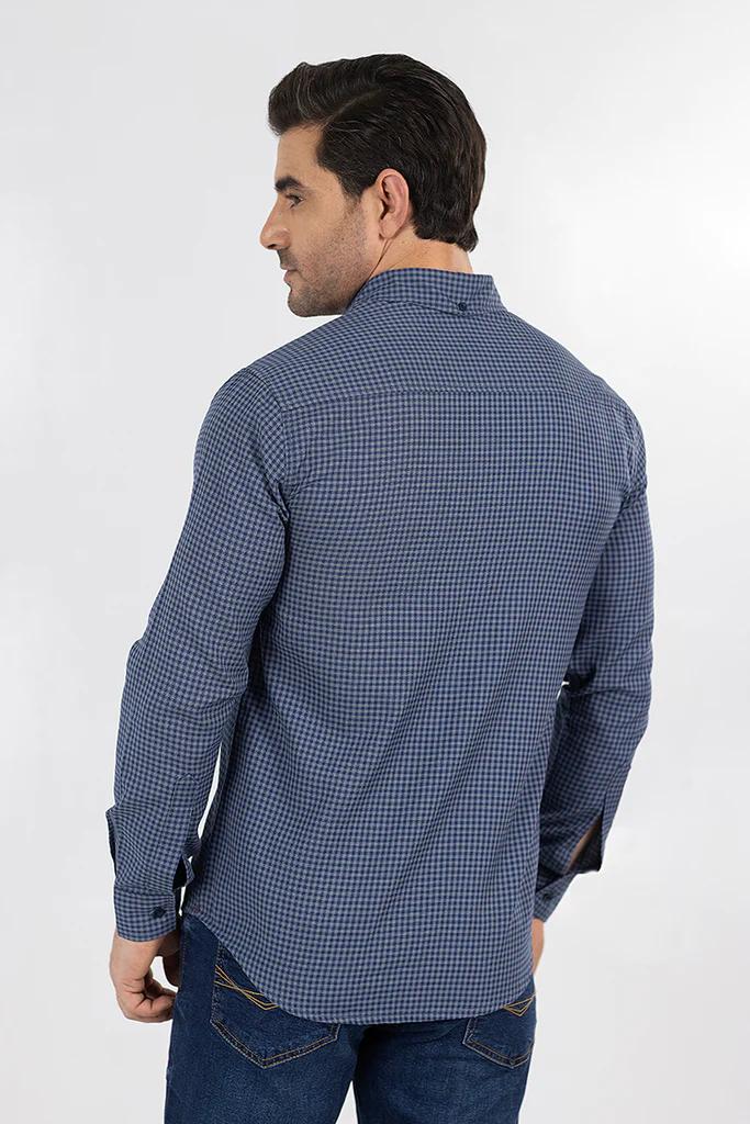 Blue Textured Casual Shirt