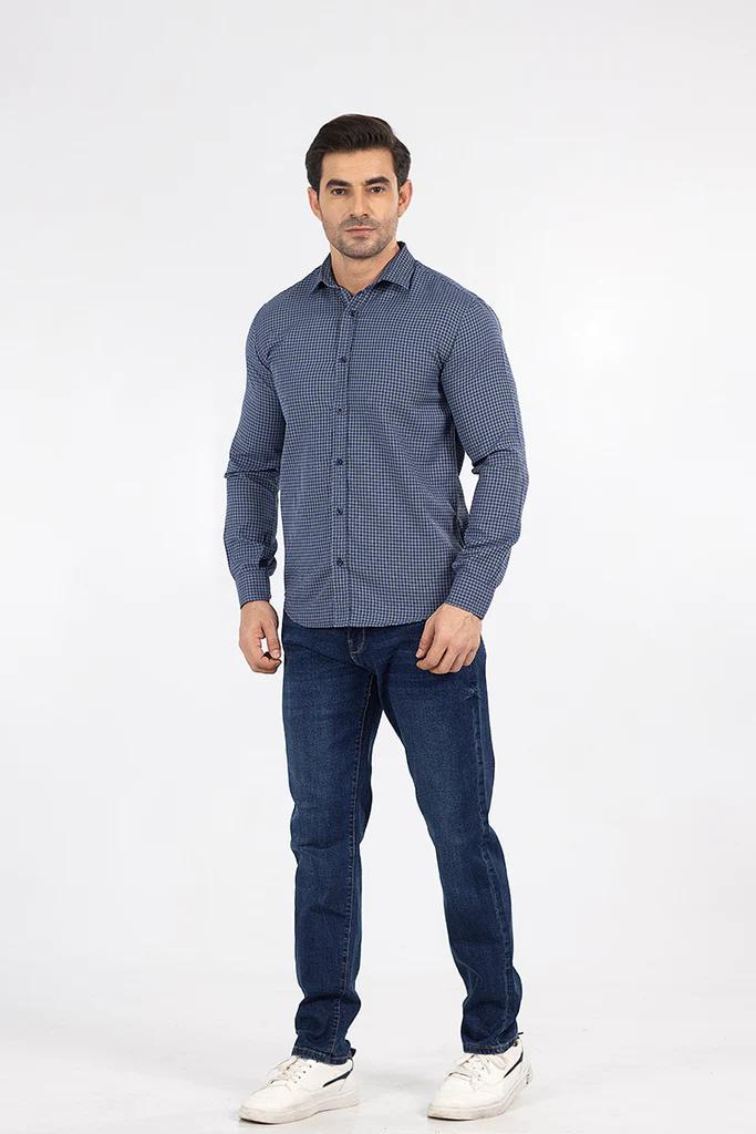 Blue Textured Casual Shirt