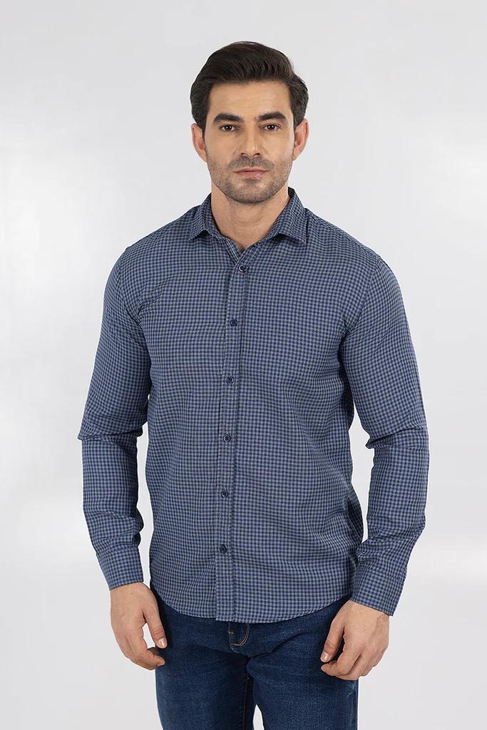 Blue Textured Casual Shirt